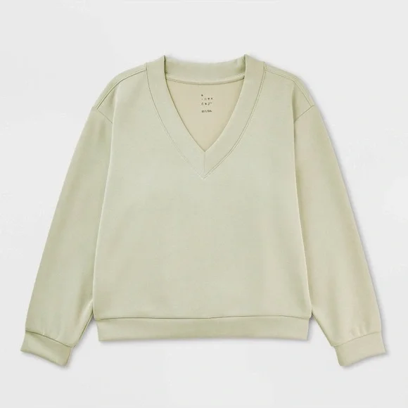 NWOT A New Day Sandwash Sweatshirt V Neck Pull Over Light Green Small Athleisure - Picture 3 of 11